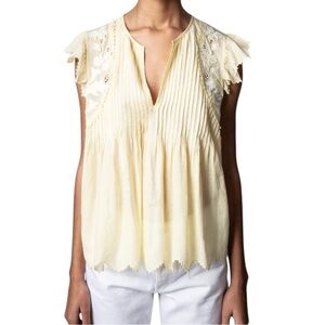Zadig & Voltaire Tiara Tomboy Pintuck Embroidered Top Size Large L